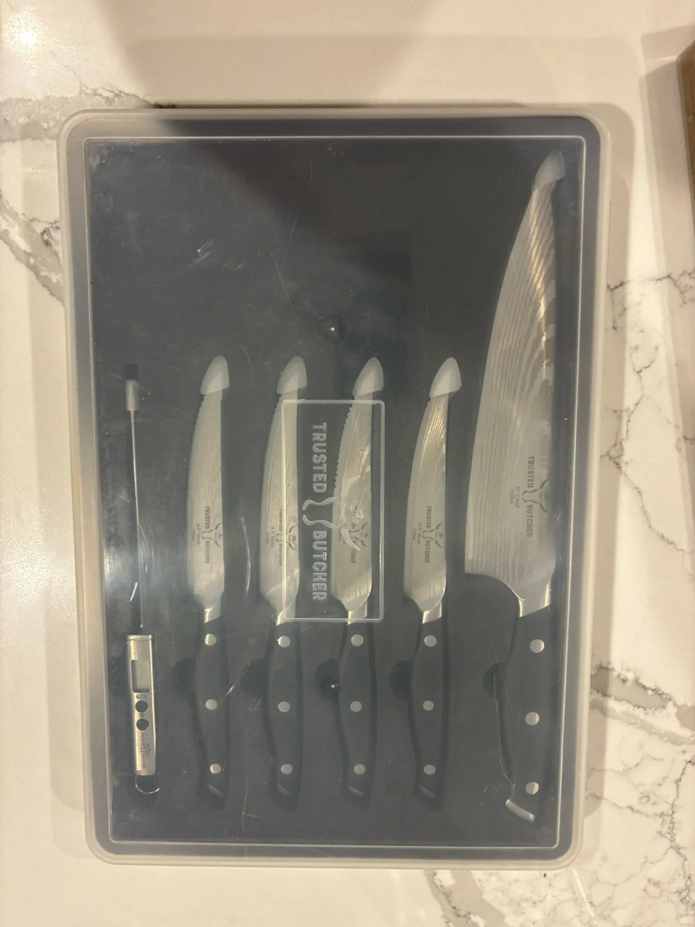 6-Piece Black Handle Steak Knife Set with Thermometer